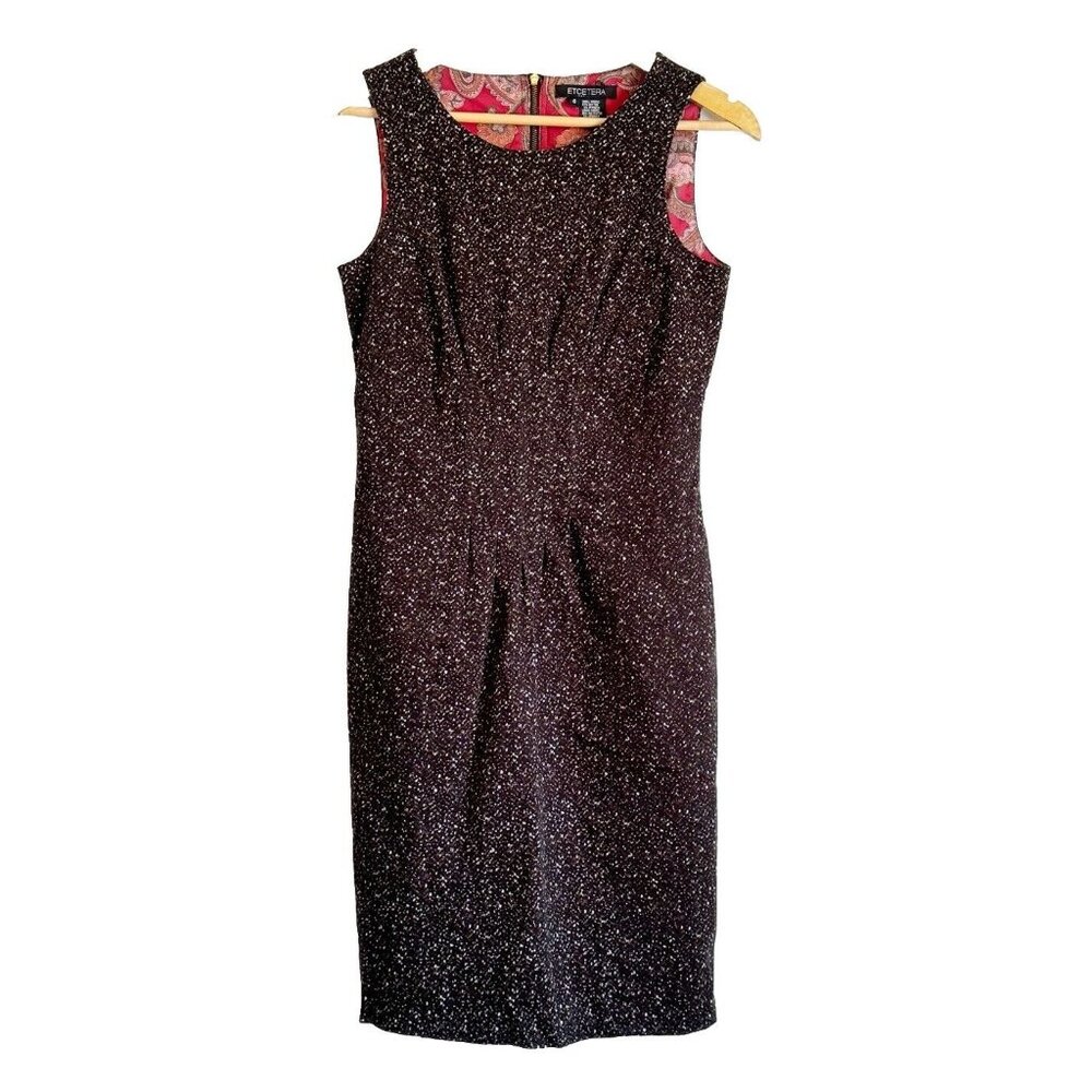 Etcetera Black Speckled Tweed Sheath Dress Women’s 6 Sleeveless Lined Pockets